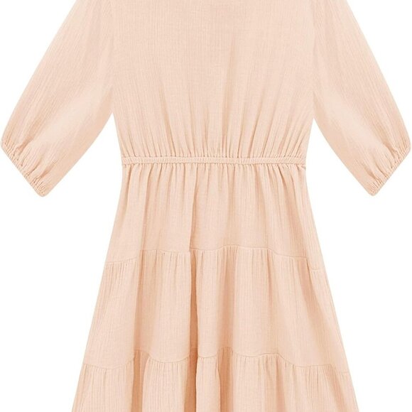 Women's Cotton Linen Mini Dress A-Line Puff Sleeves Button Up Summer Casual - Picture 5 of 6